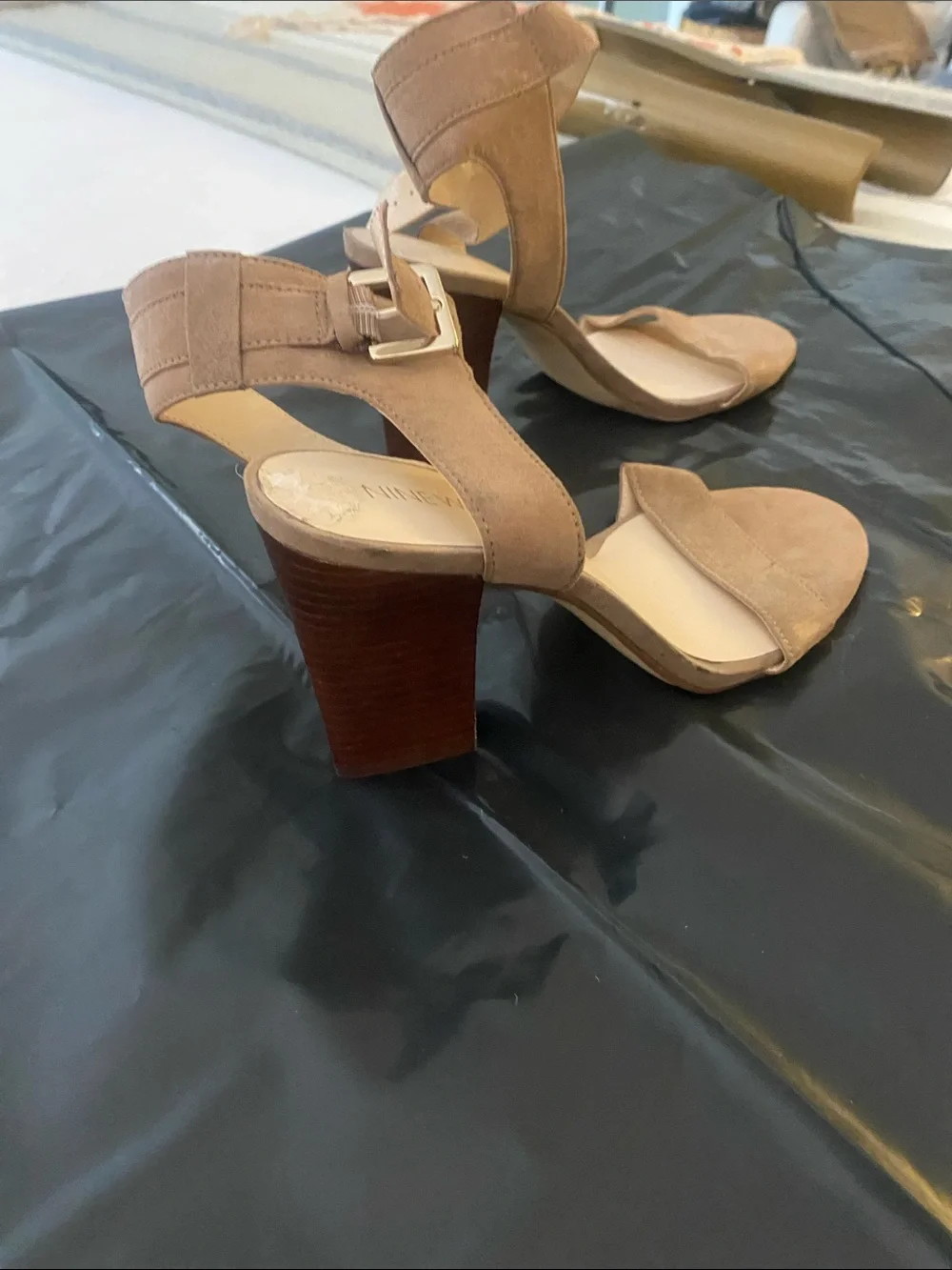 Nine West Blush Taupe Suede Block Heel Sandals